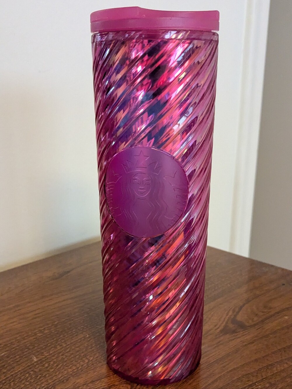 NWT Pink Starbucks travel mug 2022 Pink Holiday Candy Cane Swirl Tumbler Grande